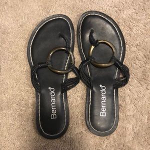 Bernardo black sandals with bronze ring, size 9